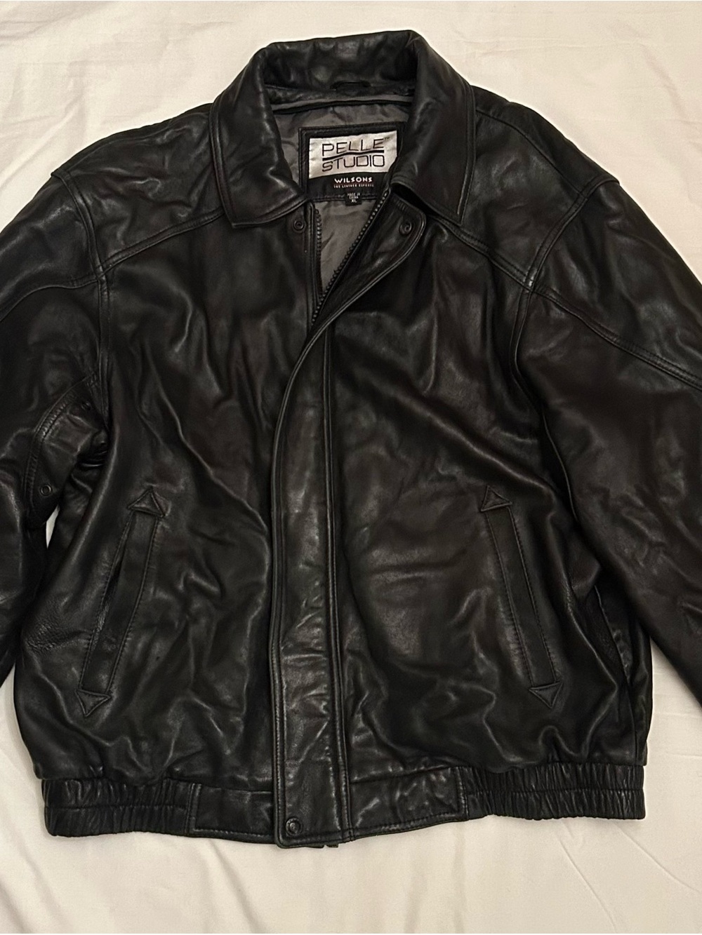 Pelle Studio Men's Black Leather Bomber Jacket